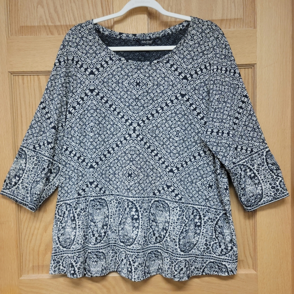 Lucky Brand Womens Floral Paisley Boho Peasant Blouse Casual Shirt Plus Size 2X